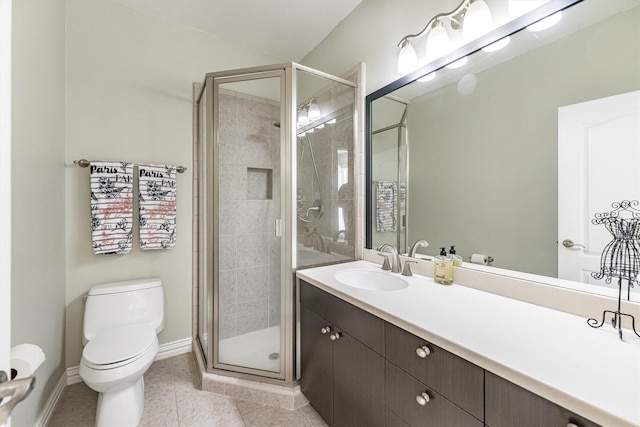 33519 Hillside Dr, Pinehurst, TX 77362 - full bath featuring a shower stall, vanity, toilet, and tile patterned floors