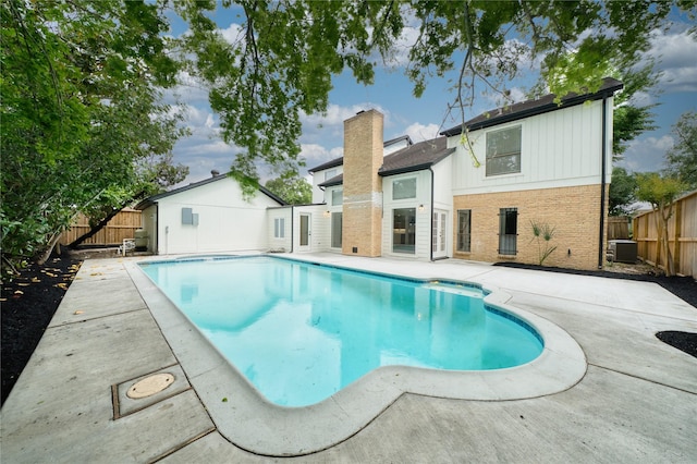 7906 Duffield Ln, Houston, TX 77071 - view of swimming pool with a patio area, a fenced backyard, and cooling unit