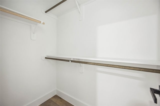 spacious closet with dark wood-style flooring