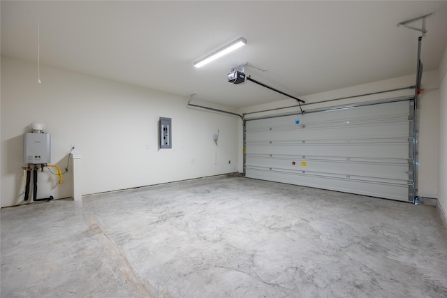 12810 Belford Gardens Dr, Humble, TX 77346 - garage with a garage door opener, electric panel, and water heater