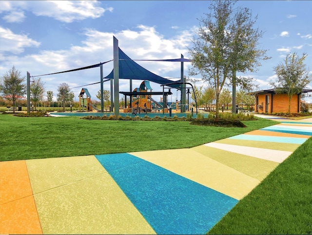 surrounding community featuring a lawn and playground community