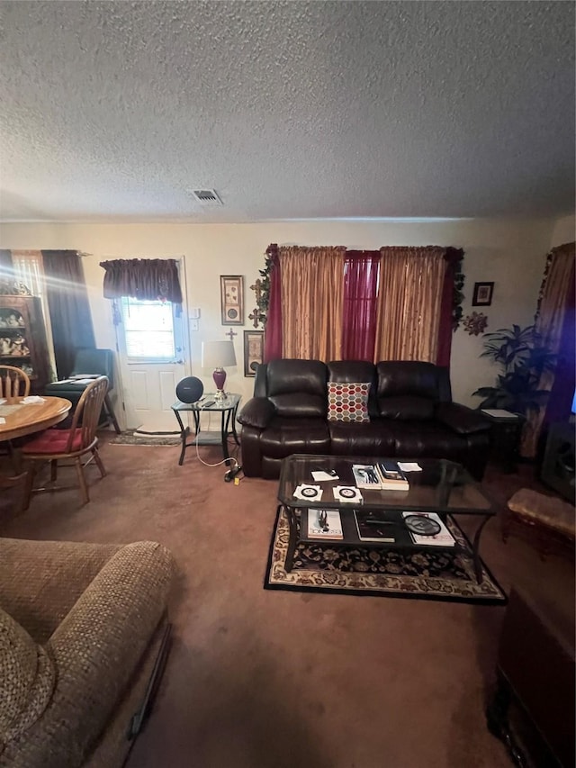 4710 Salina St, Houston, TX 77026 - carpeted living area featuring a textured ceiling