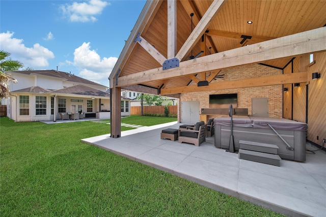 8322 Merlin Dr, Spring Valley Village, TX 77055 - view of patio with a hot tub, a gazebo, and ceiling fan