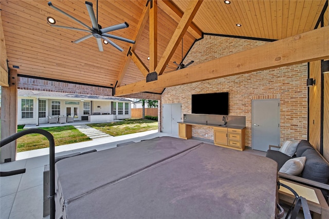 8322 Merlin Dr, Spring Valley Village, TX 77055 - view of patio / terrace with area for grilling, french doors, and a ceiling fan