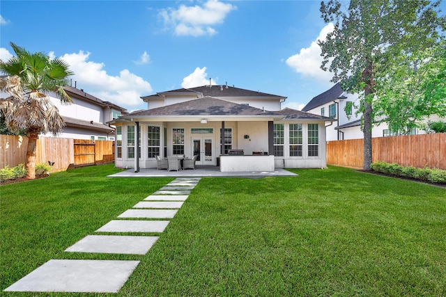 8322 Merlin Dr, Spring Valley Village, TX 77055 - back of house featuring french doors, a patio area, and roof with shingles