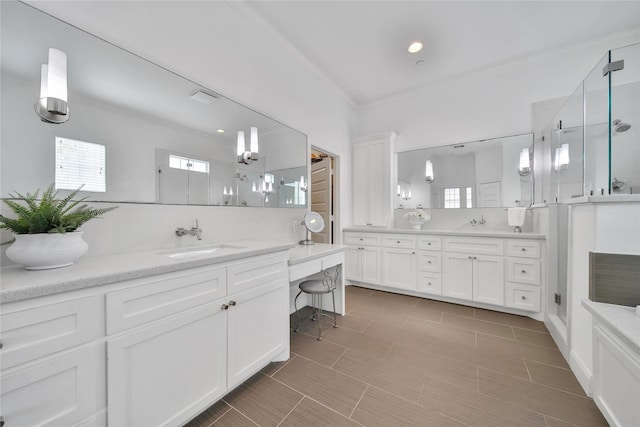 8322 Merlin Dr, Spring Valley Village, TX 77055 - bathroom featuring a stall shower and vanity