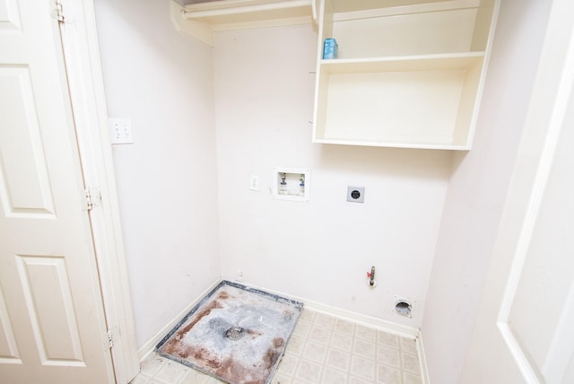 laundry room with washer hookup, laundry area, electric dryer hookup, hookup for a gas dryer, and baseboards