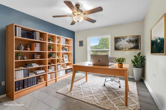 9114 Colony Cove Dr, Spring, TX 77379 - office area featuring baseboards and ceiling fan