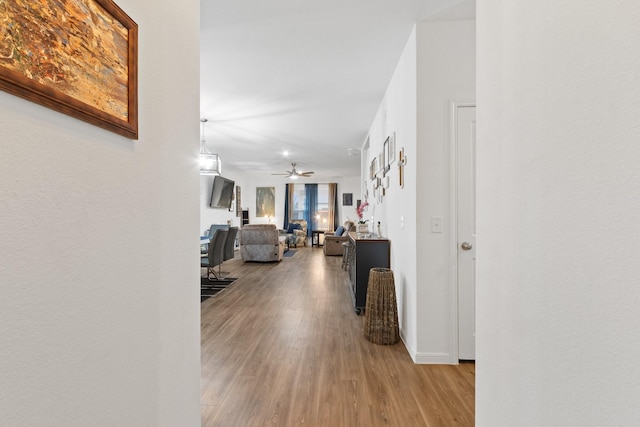 hall featuring baseboards and wood finished floors