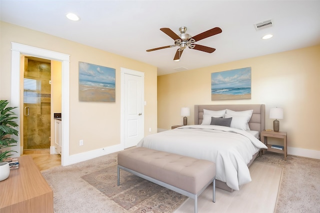 1406 Foxwood Rd, Houston, TX 77008 - bedroom featuring recessed lighting, baseboards, visible vents, and a ceiling fan
