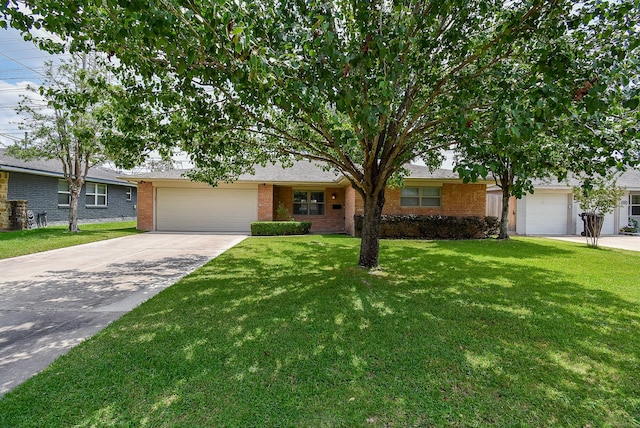 1406 Foxwood Rd, Houston, TX 77008 - ranch-style home with concrete driveway, brick siding, a front yard, and a garage