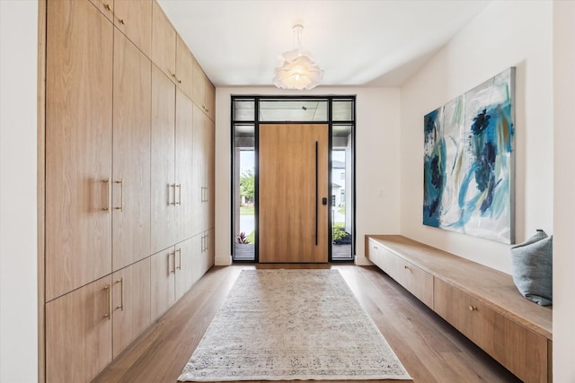 foyer with light wood-style flooring