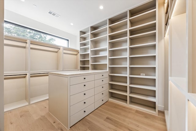 spacious closet with visible vents and light wood finished floors