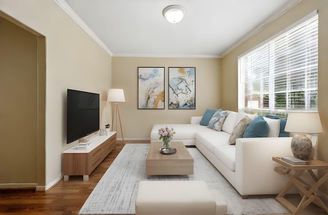 11030 Sprucedale Ct, Houston, TX 77070 - living room featuring light wood-type flooring, ornamental molding, and baseboards