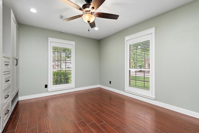 230009 Kama Dr, Porter, TX 77365 - spare room with baseboards, a ceiling fan, dark wood-style floors, and recessed lighting