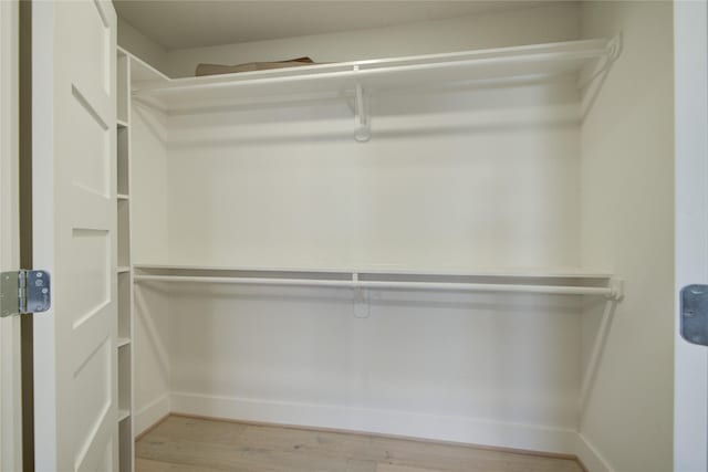 walk in closet with light wood-style floors