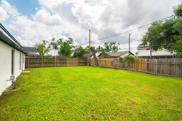 view of yard with a fenced backyard