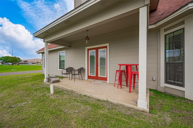 view of patio / terrace featuring french doors