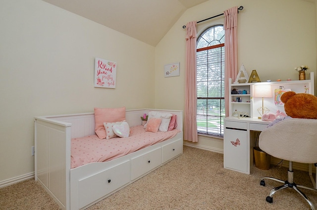 5018 Tramonte Trl, Katy, TX 77494 - bedroom with baseboards, light colored carpet, and vaulted ceiling