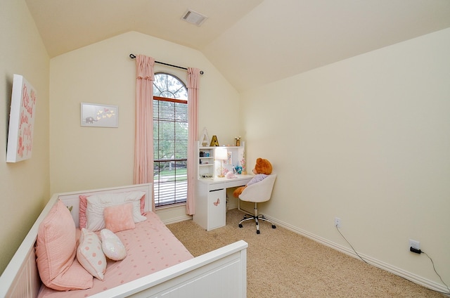 5018 Tramonte Trl, Katy, TX 77494 - bedroom with baseboards, visible vents, lofted ceiling, and carpet
