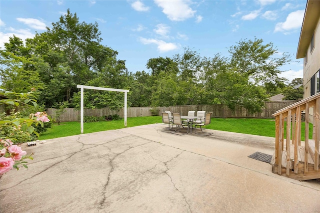 view of patio / terrace with a fenced backyard and outdoor dining space