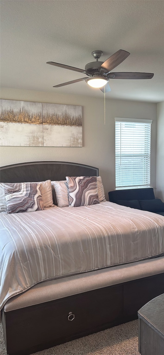 1819 Bending Willow Ln, Katy, TX 77494 - bedroom featuring carpet, ceiling fan, and a textured ceiling