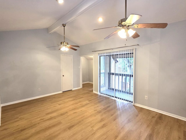 11711 Memorial Dr Unit 97, Houston, TX 77024 - spare room with light wood-type flooring, a ceiling fan, baseboards, and lofted ceiling with beams