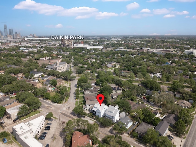 bird's eye view with a city view