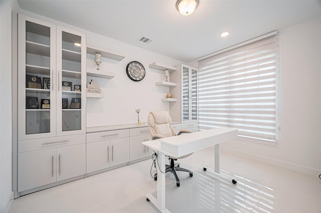 home office with recessed lighting and visible vents