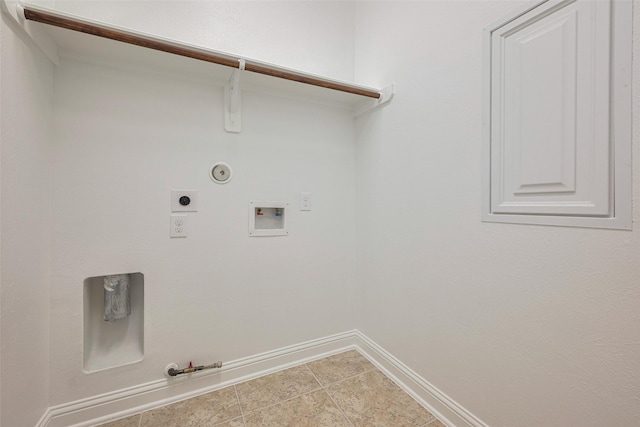 laundry room featuring laundry area, hookup for a washing machine, baseboards, hookup for a gas dryer, and electric dryer hookup