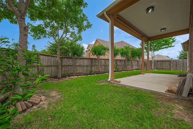 view of yard with a fenced backyard and a patio area