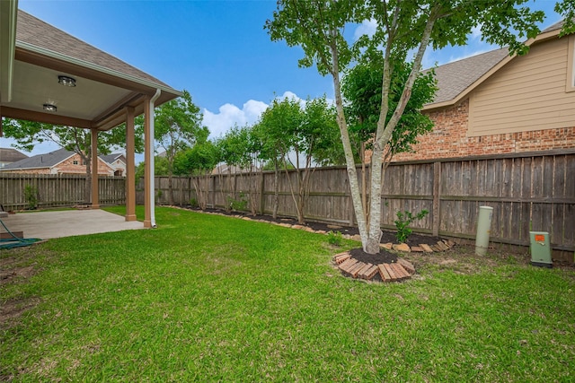 view of yard featuring a fenced backyard and a patio area