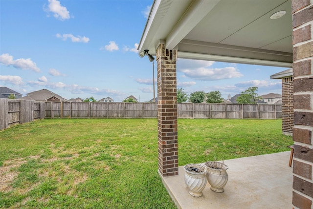 view of yard with a fenced backyard and a patio area