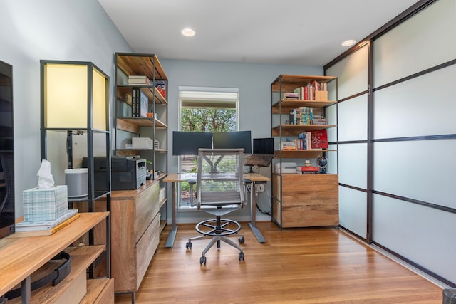 office featuring recessed lighting and wood finished floors