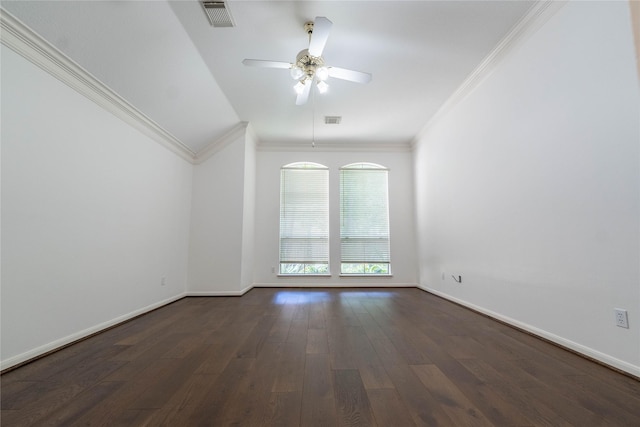 54 N Crossed Birch Pl, The Woodlands, TX 77381 - unfurnished room featuring baseboards, visible vents, ornamental molding, and dark wood-type flooring