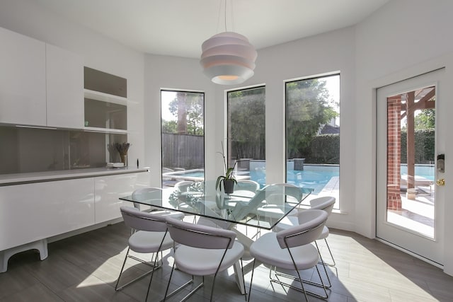 dining room with dark wood-style flooring and a wealth of natural light