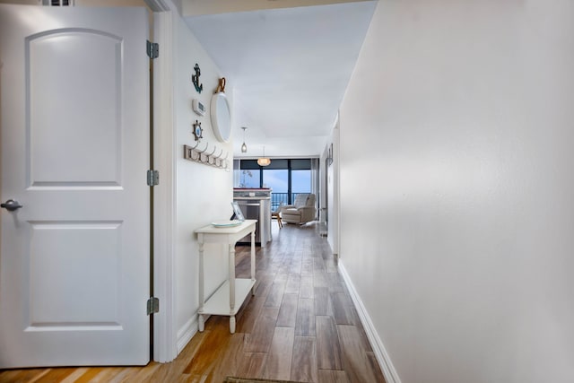 corridor featuring baseboards and wood finished floors