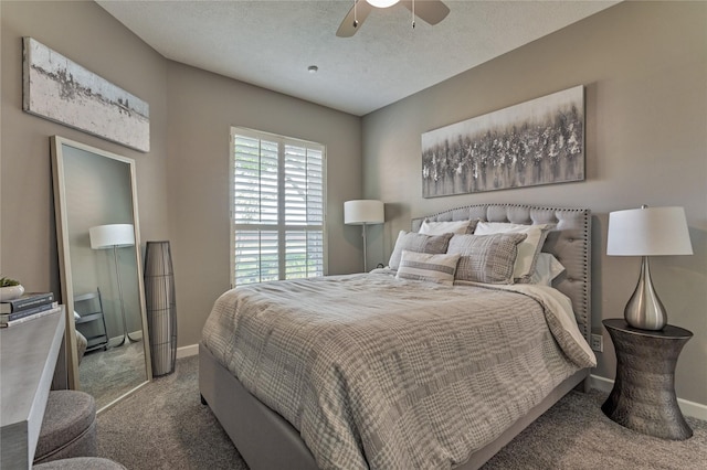 13625 Lakeside Place Dr, Willis, TX 77318 - bedroom featuring baseboards, carpet flooring, ceiling fan, and a textured ceiling