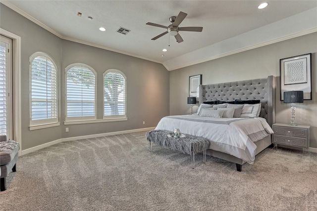 13625 Lakeside Place Dr, Willis, TX 77318 - carpeted bedroom featuring baseboards, crown molding, and visible vents