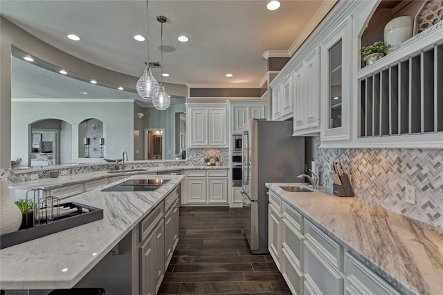 13625 Lakeside Place Dr, Willis, TX 77318 - kitchen featuring recessed lighting, white cabinetry, ornamental molding, and a sink