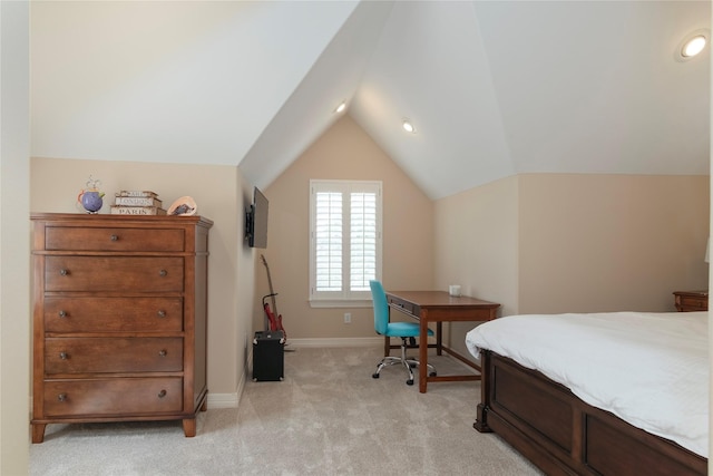 1900 Vermont St Unit B, Houston, TX 77019 - bedroom featuring vaulted ceiling and light colored carpet