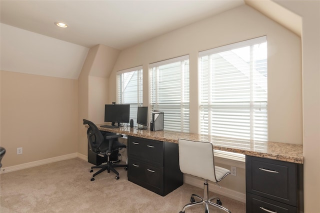 1900 Vermont St Unit B, Houston, TX 77019 - home office with vaulted ceiling, light carpet, and recessed lighting