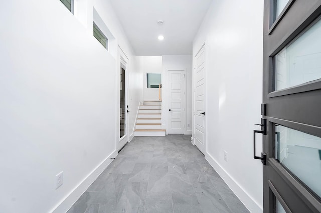 1707 Milby St, Houston, TX 77003 - hallway with baseboards, recessed lighting, and marble finish floor