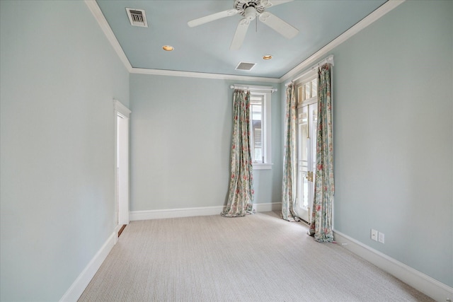 2614 Stanford St, Houston, TX 77006 - carpeted spare room with ornamental molding, ceiling fan, baseboards, and recessed lighting