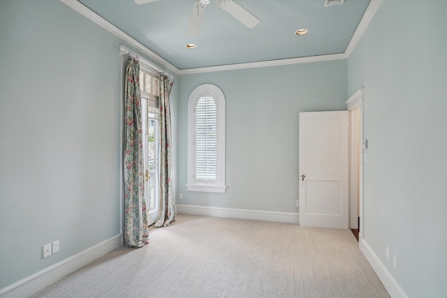 2614 Stanford St, Houston, TX 77006 - spare room featuring crown molding, baseboards, carpet flooring, a ceiling fan, and recessed lighting
