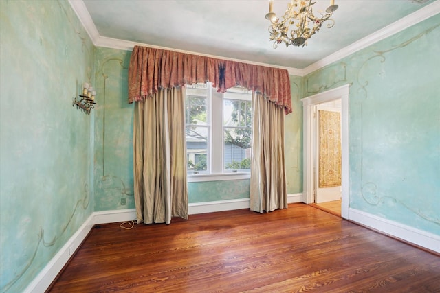 2614 Stanford St, Houston, TX 77006 - unfurnished room featuring a chandelier, wood finished floors, ornamental molding, and baseboards