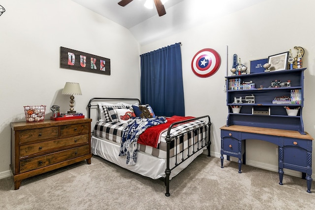 2502 Crossvine Dr, Katy, TX 77494 - carpeted bedroom featuring baseboards, ceiling fan, and lofted ceiling