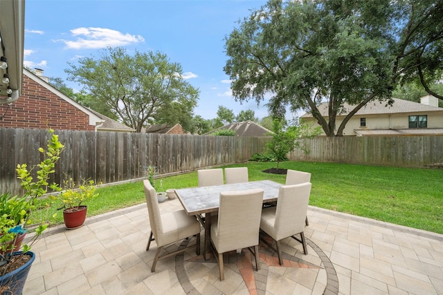 view of patio / terrace featuring a fenced backyard and outdoor dining area