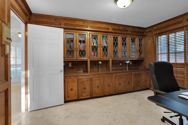 office with wooden walls