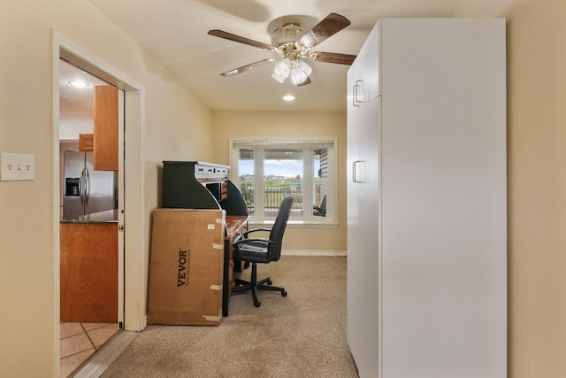 6625 E Post Rd, Kyle, TX 78640 - office area featuring a ceiling fan, baseboards, recessed lighting, and light carpet